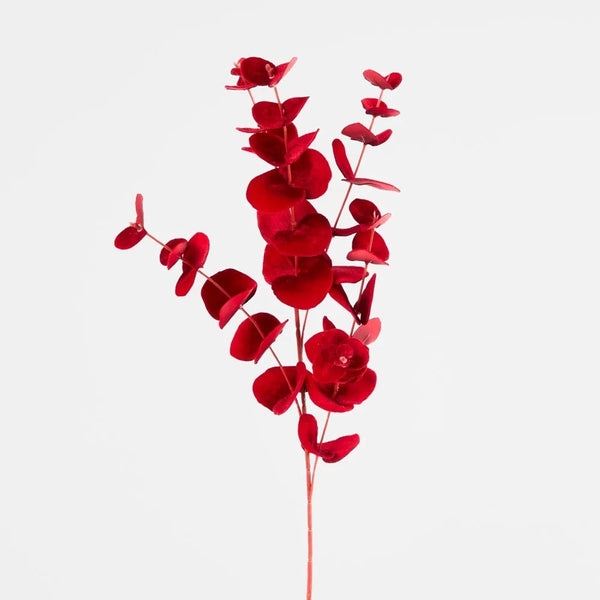 Faux Flowers | Luxe Velvet Eucalyptus Spray Red by Florabelle. Australian Art Prints and Homewares. Green Door Decor. www.greendoordecor.com.au