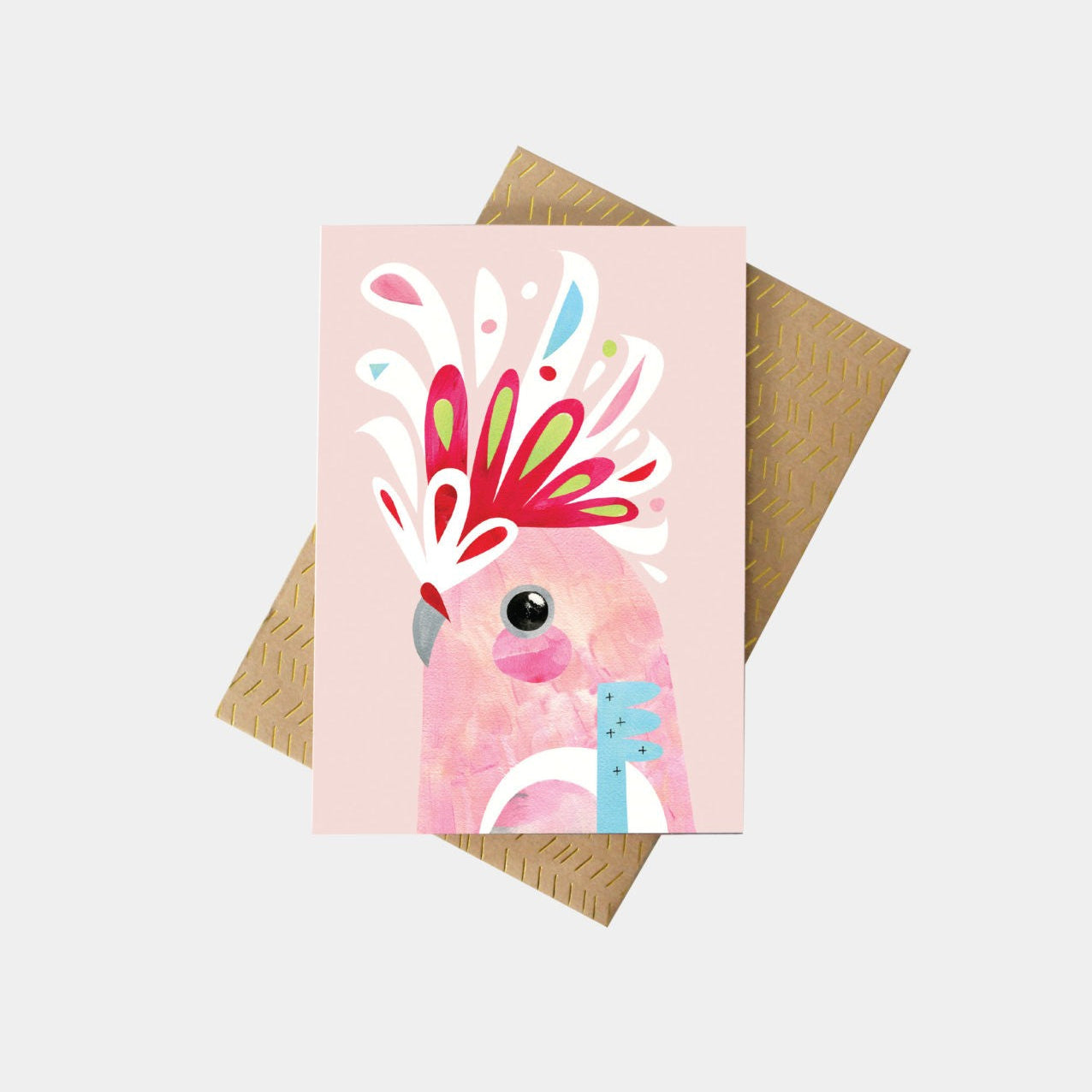 Major Mitchell Pink Cockatoo Greeting Card | Pete Cromer. Australian Art Prints and Homewares. Green Door Decor. www.greendoordecor.com.au