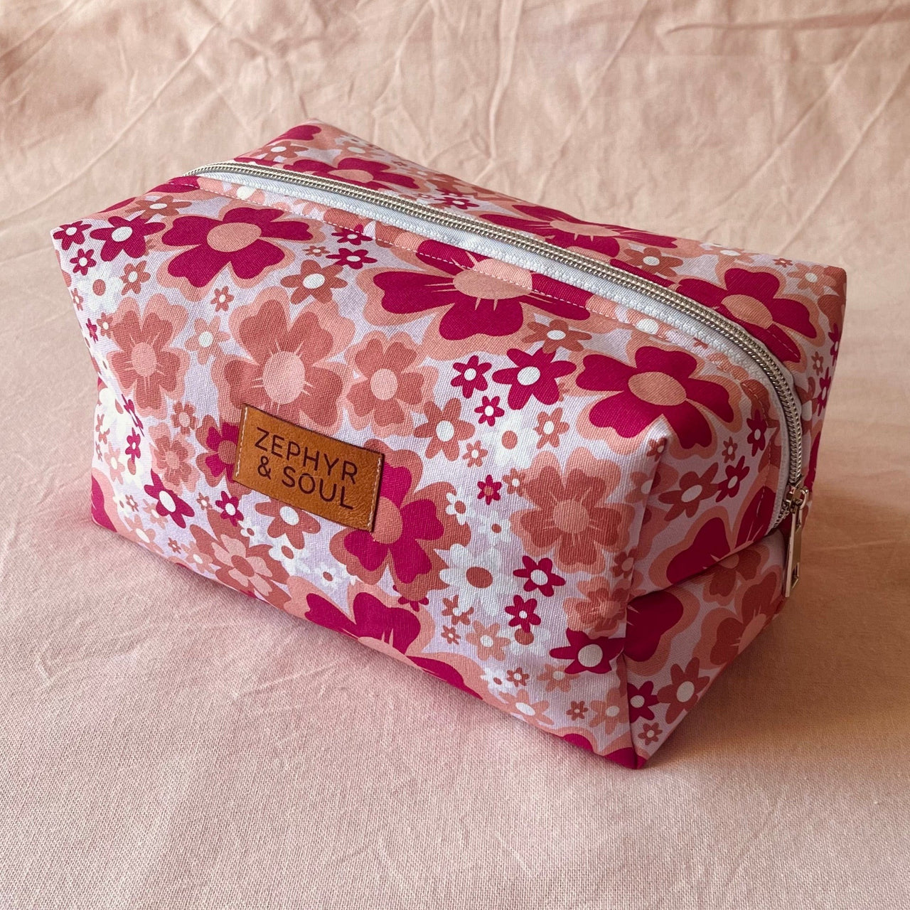 Make Up Bag | Raspberry Floral | Zephyr + Soul | Designed and handmade in Australia. Australian Art Prints and Homewares. Green Door Decor. www.greendoordecor.com.au