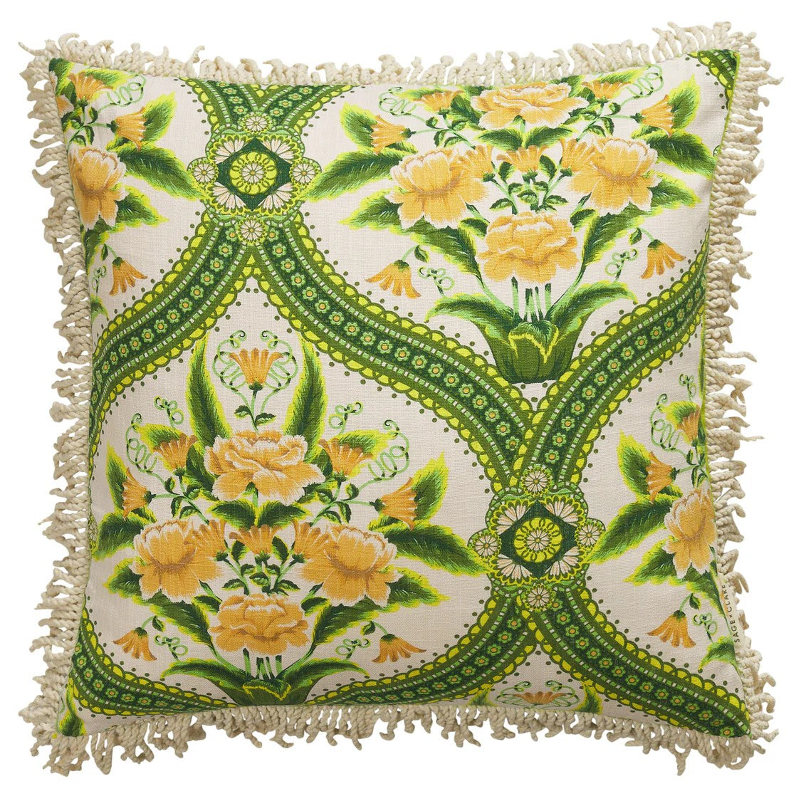 'Margaret' Fringe Cushion | La Palma by Sage and Clare. Australian Art Prints and Homewares. Green Door Decor. www.greendoordecor.com.au