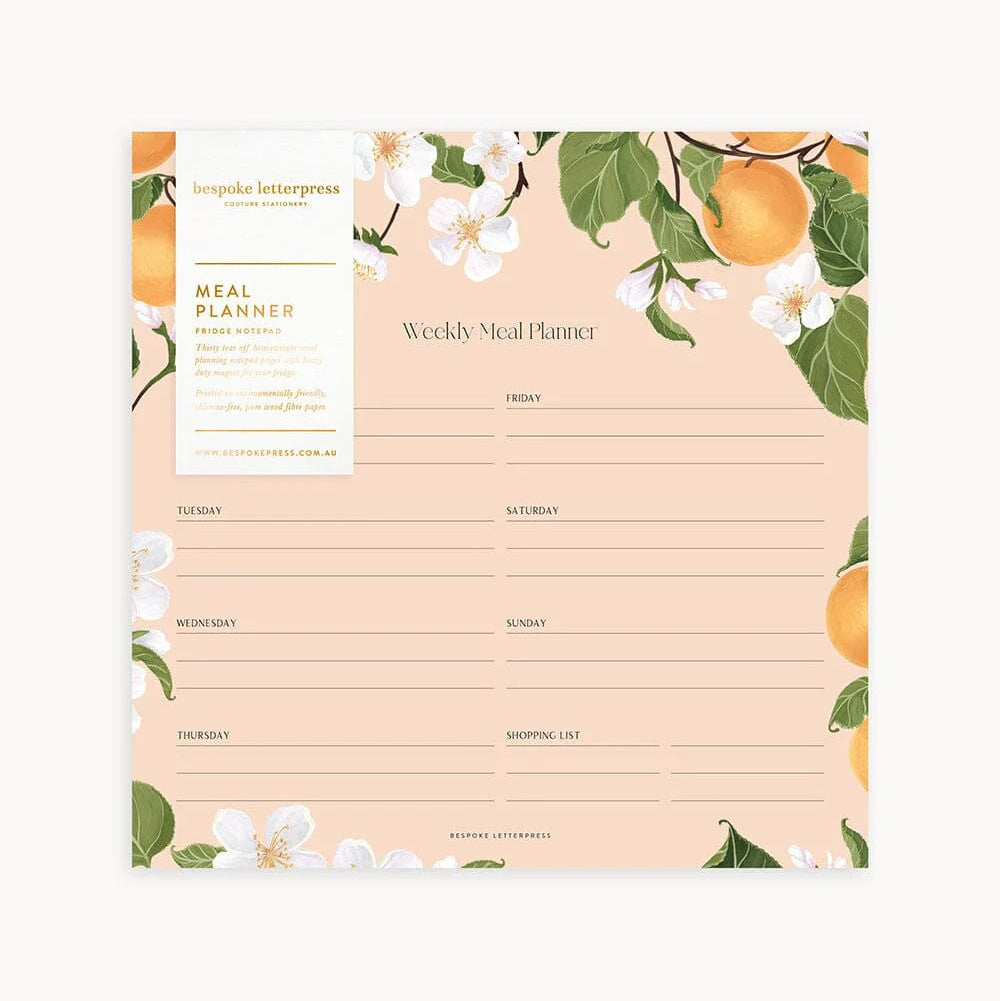 Meal Planner Notepad | Peaches by Bespoke Letterpress. Australian Art Prints and Homewares. Green Door Decor. www.greendoordecor.com.au
