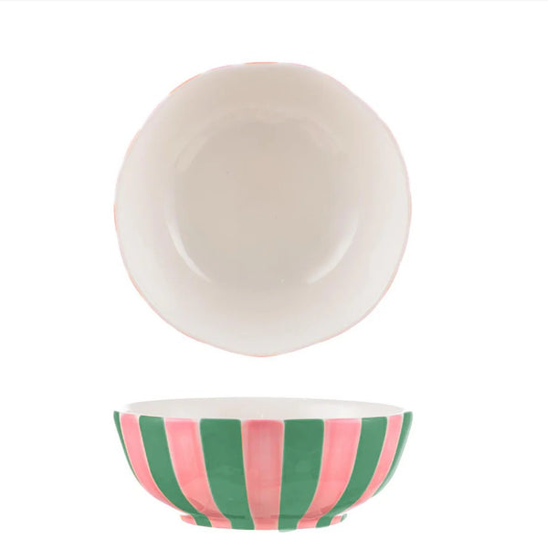 Noss Ceramic Medium Bowl | Pink & Green Stripe by Noss & Co. Australian Art Prints and Homewares. Green Door Decor. www.greendoordecor.com.au