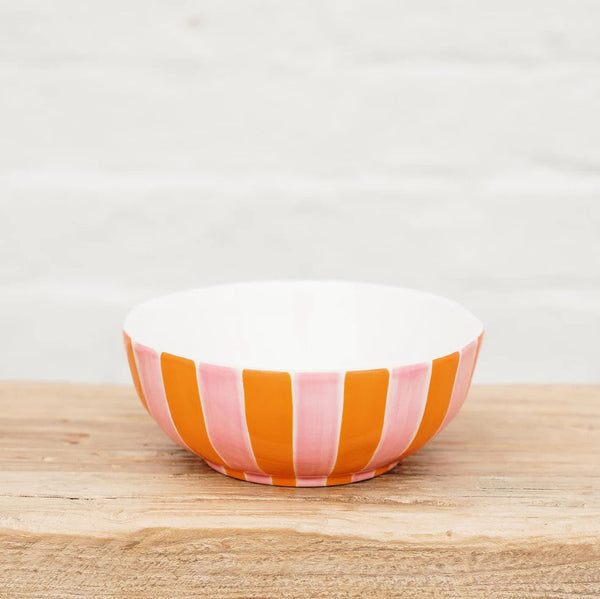 Noss Ceramic Medium Bowl | Pink & Orange Stripe by Noss & Co. Australian Art Prints and Homewares. Green Door Decor. www.greendoordecor.com.au