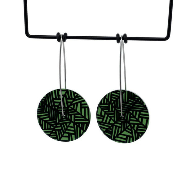 Medium Circle Drop Earrings | Herringbone - New Leaf Green by Kitty Came Home. Australian Art Prints and Homewares. Green Door Decor. www.greendoordecor.com.au