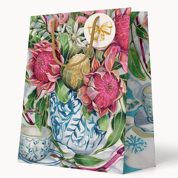 Medium Gift Bag | Waratah In Blue by Bespoke Letterpress. Australian Art Prints, Gifts, Fashion and Homewares. Green Door Decor. www.greendoordecor.com.au