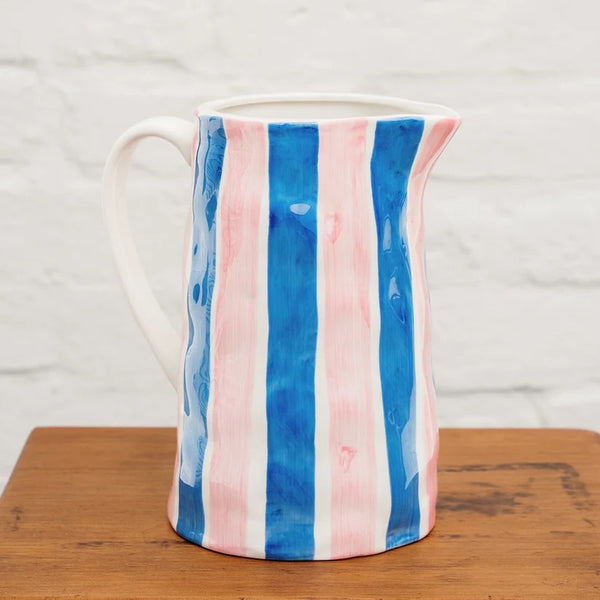 Ceramic Medium Jug | Blue & Pink Stripe by Noss Ceramics. Australian Art Prints and Homewares. Green Door Decor. www.greendoordecor.com.au