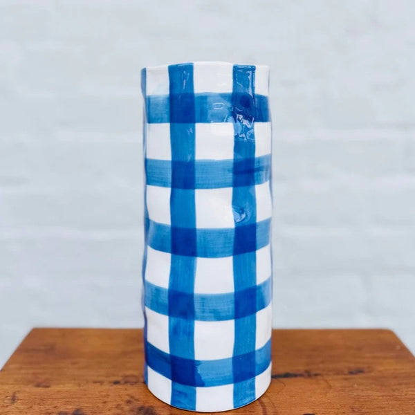 Medium Vase - Classic Blue Gingham by Noss & Co. Australian Art Prints and Homewares. Green Door Decor. www.greendoordecor.com.au