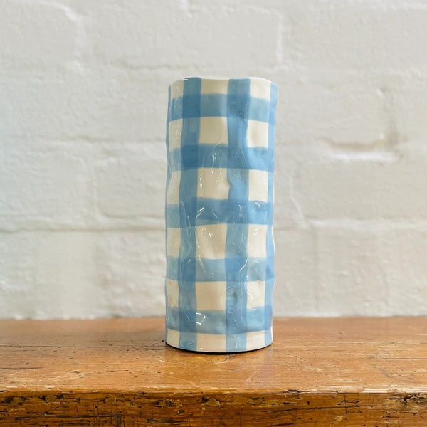 Medium Vase | Cornflower Blue Gingham by Noss Ceramics. Australian Art Prints and Homewares. Green Door Decor. www.greendoordecor.com.au