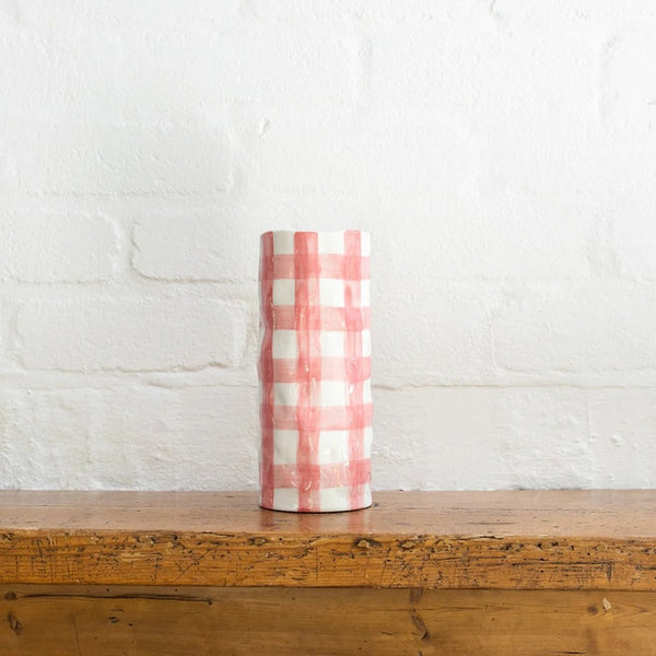 Medium Vase | Pink Gingham by Noss Ceramics. Australian Art Prints and Homewares. Green Door Decor. www.greendoordecor.com.au
