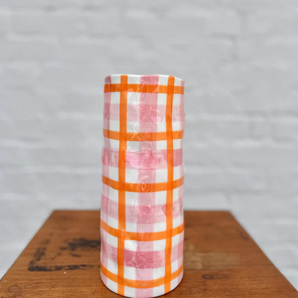 Medium Vase | Pink & Orange Gingham by Noss & Co. Australian Art Prints and Homewares. Green Door Decor. www.greendoordecor.com.au