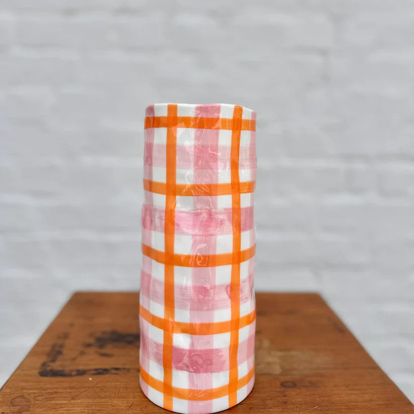 Medium Vase | Pink & Orange Gingham by Noss & Co. Australian Art Prints and Homewares. Green Door Decor. www.greendoordecor.com.au