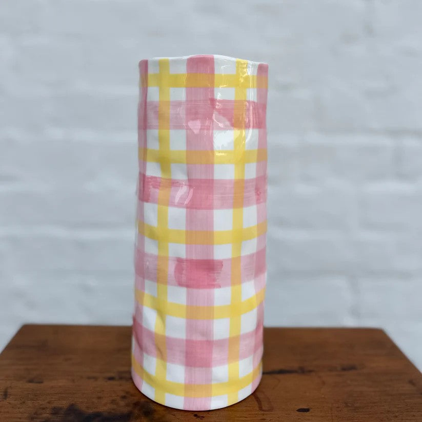 Medium Vase | Pink & Yellow Gingham by Noss & Co. Australian Art Prints and Homewares. Green Door Decor. www.greendoordecor.com.au