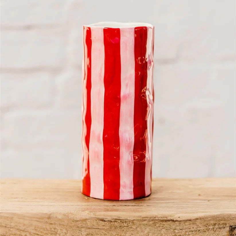 Noss Medium Vase | Red & Pink Stripe by Noss & Co. Australian Art Prints and Homewares. Green Door Decor. www.greendoordecor.com.au