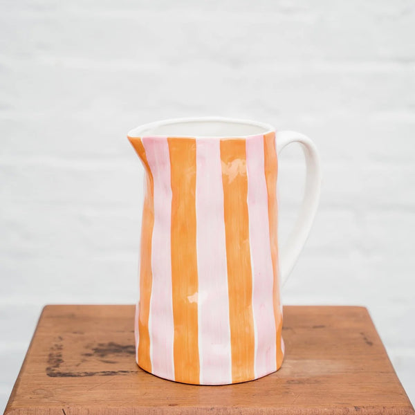 Noss Medium Jug | Orange & Pink Stripe by Noss & Co. Australian Art Prints and Homewares. Green Door Decor. www.greendoordecor.com.au