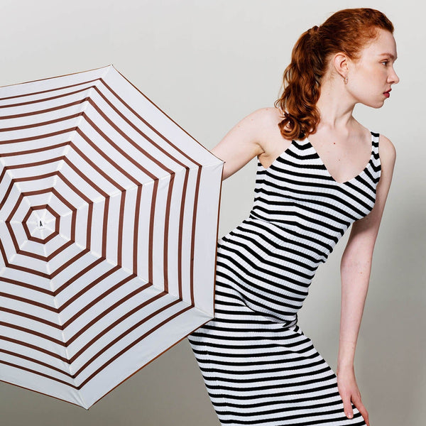 Micro Umbrella | Lazare - Striped Caramel by French Bazaar. Australian Art Prints and Homewares. Green Door Decor. www.greendoordecor.com.au