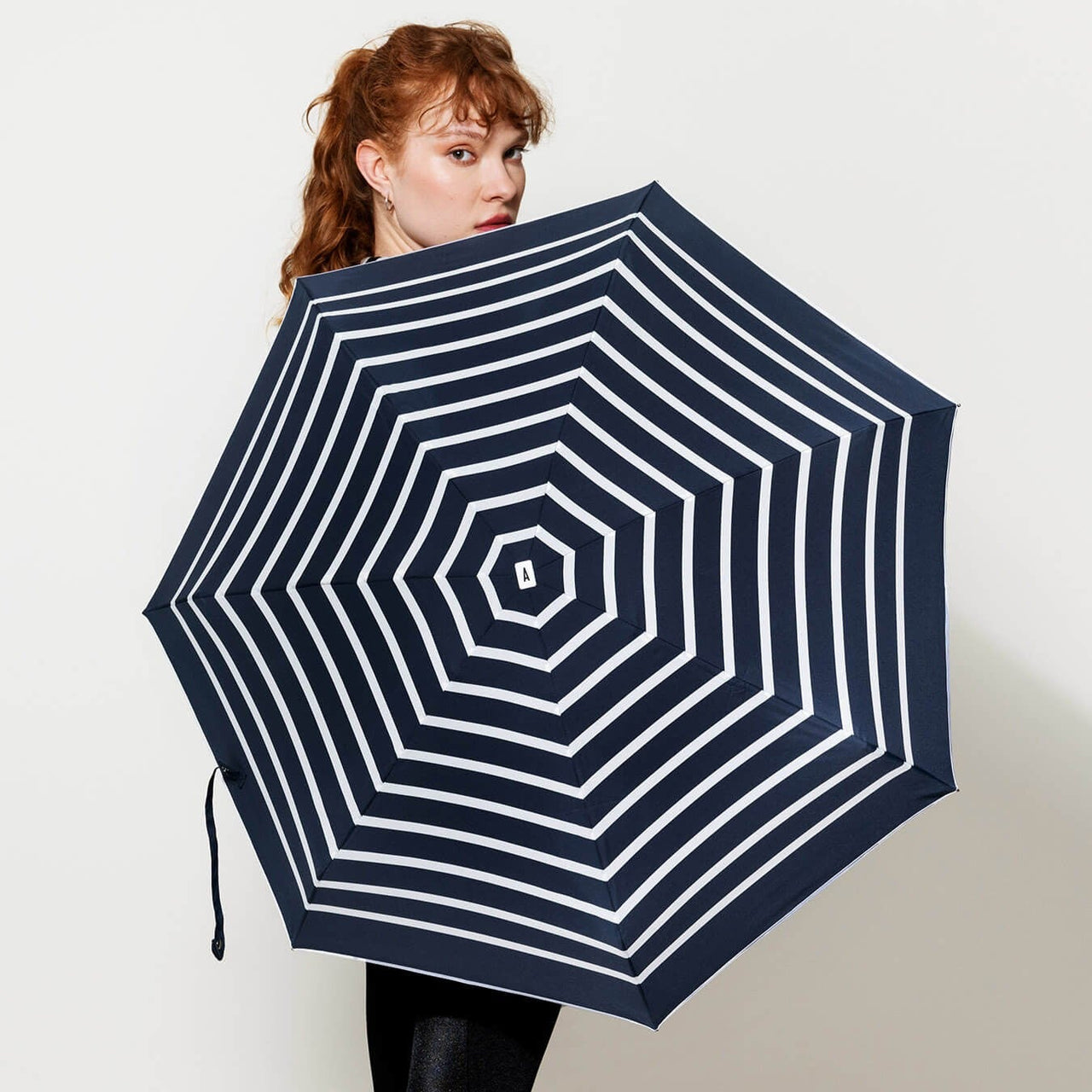 Micro Umbrella | Pablo - Striped Navy & White Stripes by French Bazaar. Australian Art Prints and Homewares. Green Door Decor. www.greendoordecor.com.au