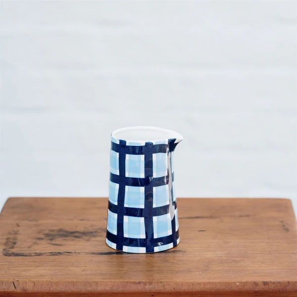 Ceramic Milk Jug | Navy & Blue Gingham by Noss & Co. Australian Art Prints and Homewares. Green Door Decor. www.greendoordecor.com.au