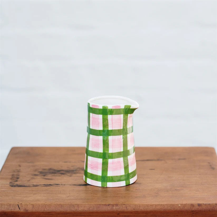 Ceramic Milk Jug | Pink & Green Gingham by Noss & Co. Australian Art Prints and Homewares. Green Door Decor. www.greendoordecor.com.au