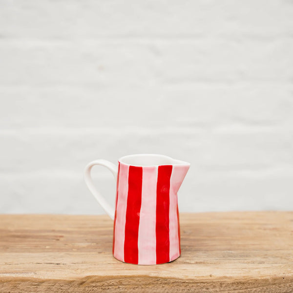 Noss Ceramic Milk Jug | Pink & Red Stripes by Noss & Co. Australian Art Prints and Homewares. Green Door Decor. www.greendoordecor.com.au