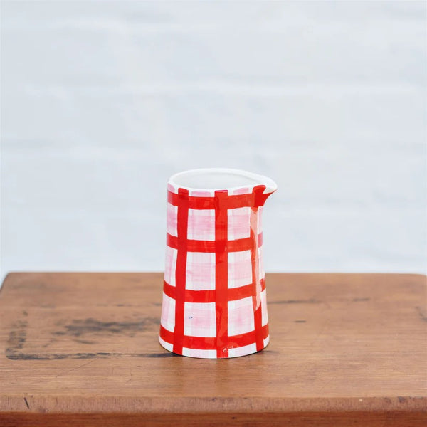 Ceramic Milk Jug | Pink & Red Gingham by Noss & Co. Australian Art Prints and Homewares. Green Door Decor. www.greendoordecor.com.au