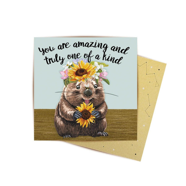 Mini Greeting Card | Giggles Wombat by La La Land. Australian Art Prints, Gifts, Fashion and Homewares. Green Door Decor. www.greendoordecor.com.au
