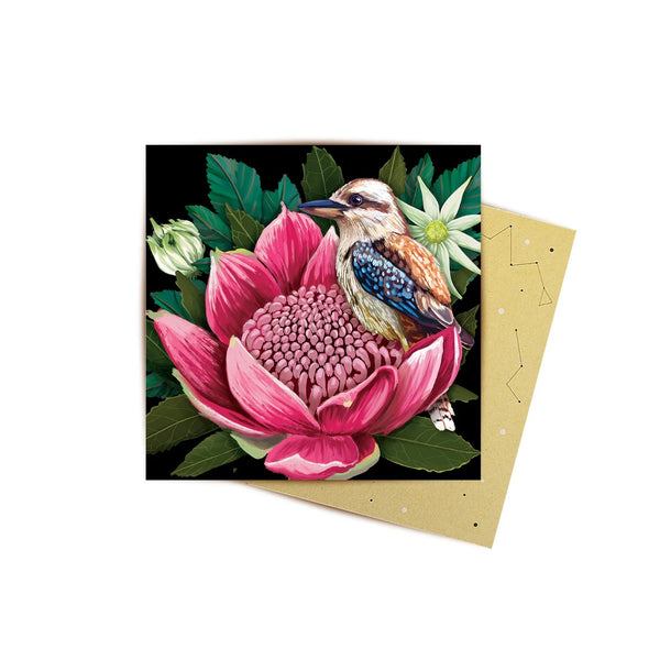 Mini Greeting Card | Good Evening Waratah by La La Land. Australian Art Prints, Gifts, Fashion and Homewares. Green Door Decor. www.greendoordecor.com.au