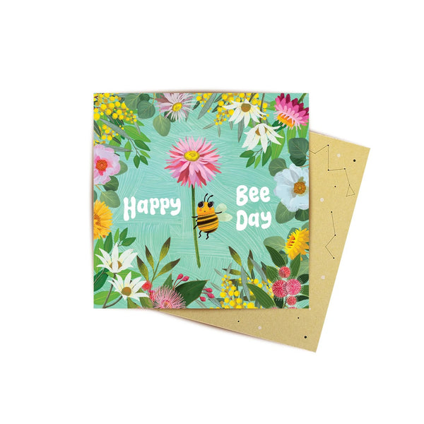 Mini Greeting Card | Happy Bee Day by La La Land. Australian Art Prints and Homewares. Green Door Decor. www.greendoordecor.com.au
