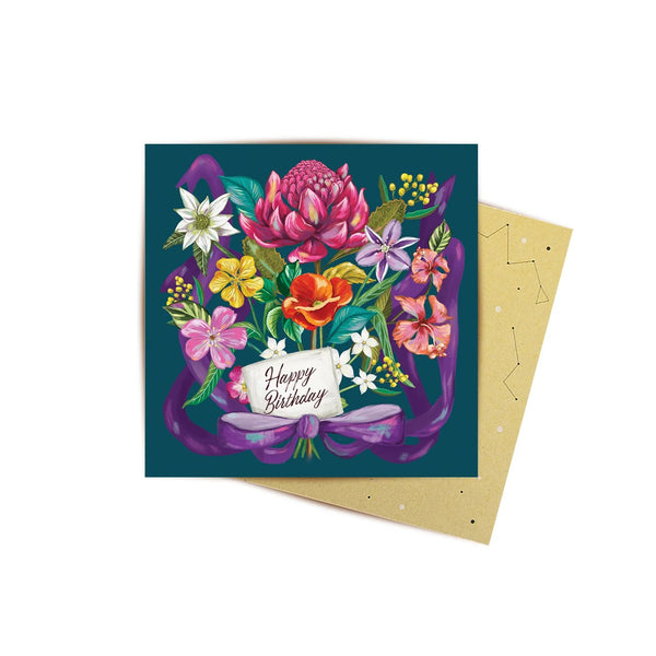 Mini Greeting Card | Happy Birthday Bouquet by La La Land. Australian Art Prints and Homewares. Green Door Decor. www.greendoordecor.com.au