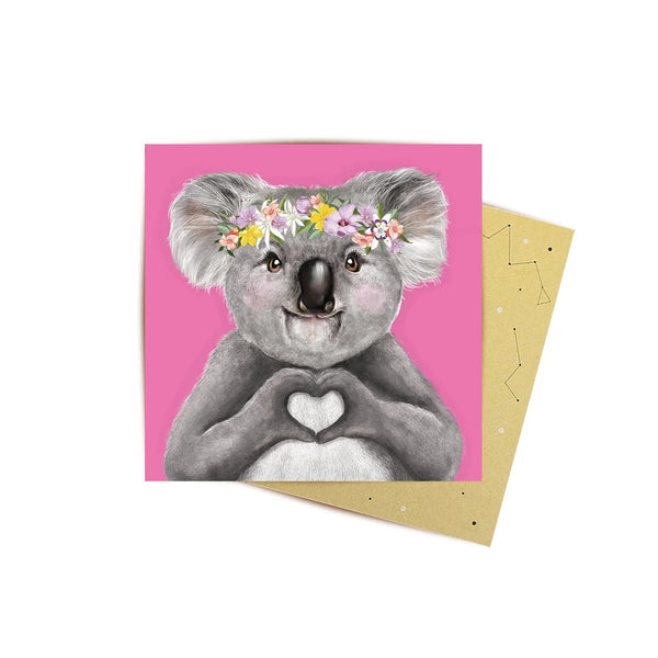 Mini Greeting Card | Heart Koala Girl by La La Land. Australian Art Prints, Gifts, Fashion and Homewares. Green Door Decor. www.greendoordecor.com.au