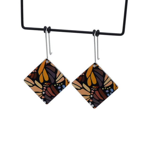 Square Shepherds Hook Earrings | Monarch Butterfly by Kitty Came Home. Australian Art Prints and Homewares. Green Door Decor. www.greendoordecor.com.au