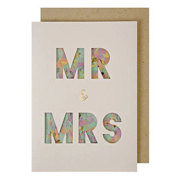 Mr & Mrs Confetti Shaker Wedding Card by Meri Meri. Australian Art Prints and Homewares. Green Door Decor. www.greendoordecor.com.au