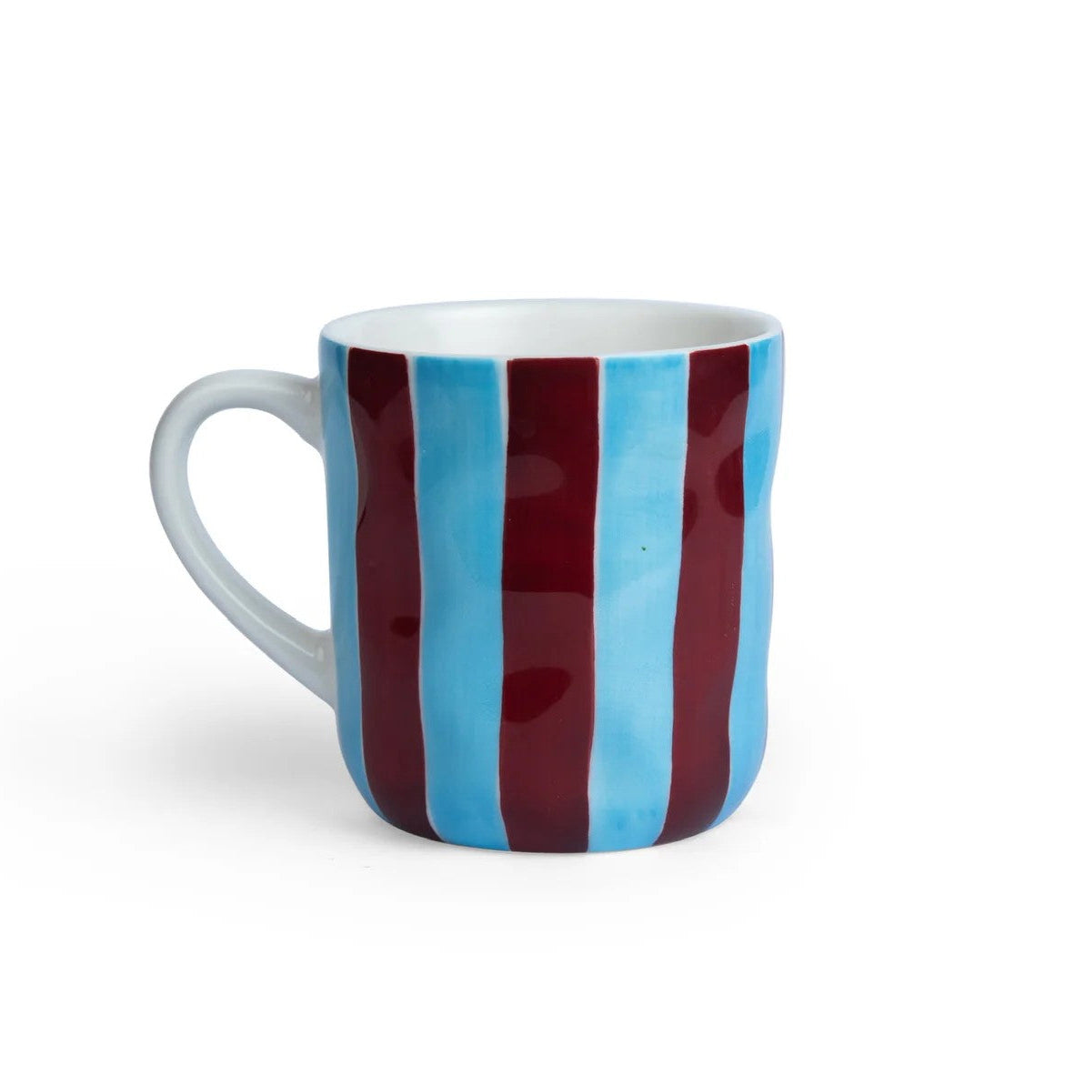 Noss Ceramic Mug | Cornflower Blue & Burgundy Stripe by Noss & Co. Australian Art Prints, Fashion and Homewares. Green Door Decor. www.greendoordecor.com.au