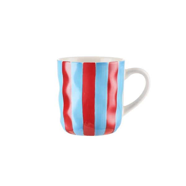 Noss Ceramic Mug | Cornflower Blue & Red Stripe by Noss & Co. Australian Art Prints, Fashion and Homewares. Green Door Decor. www.greendoordecor.com.au