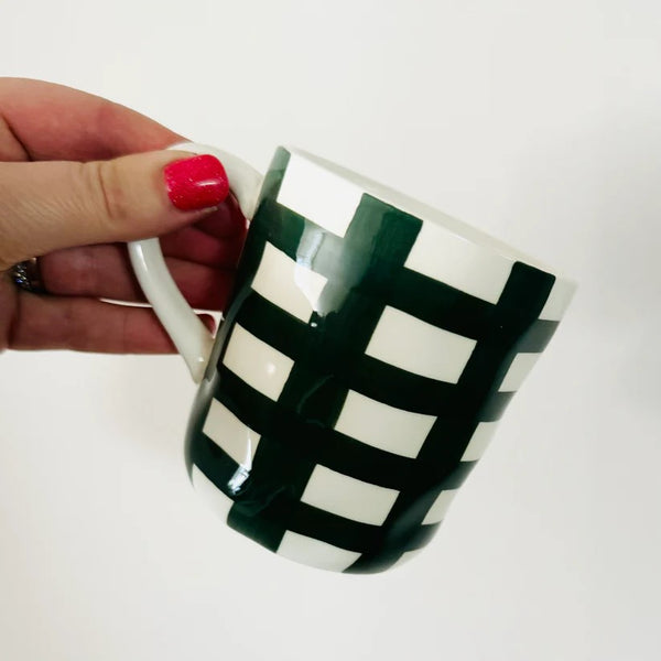 Ceramic Mug | Emerald Green Gingham by Noss Ceramics. Australian Art Prints and Homewares. Green Door Decor. www.greendoordecor.com.au