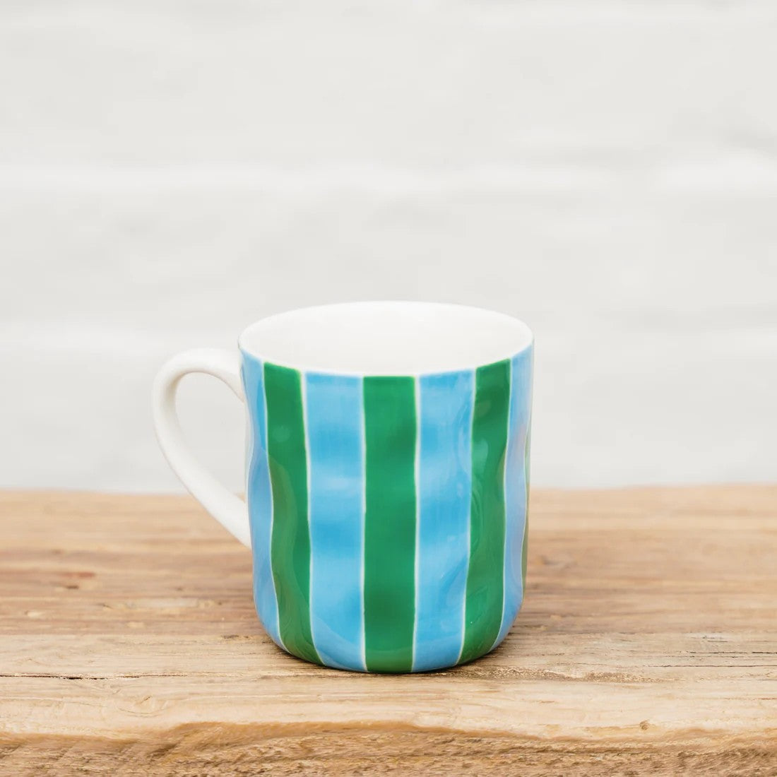 Noss Ceramic Mug | Green & Cornflower Stripe by Noss & Co. Australian Art Prints and Homewares. Green Door Decor. www.greendoordecor.com.au