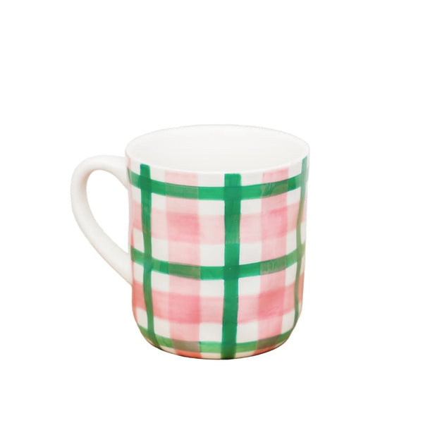 Noss Ceramic Mug | Pink & Green Gingham by Noss & Co. Australian Art Prints and Homewares. Green Door Decor. www.greendoordecor.com.au