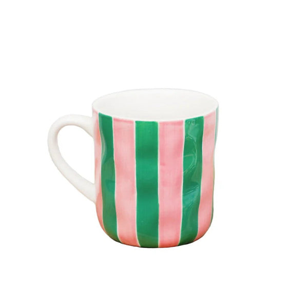 Noss Ceramic Mug | Pink & Green Stripe by Noss & Co. Australian Art Prints and Homewares. Green Door Decor. www.greendoordecor.com.au