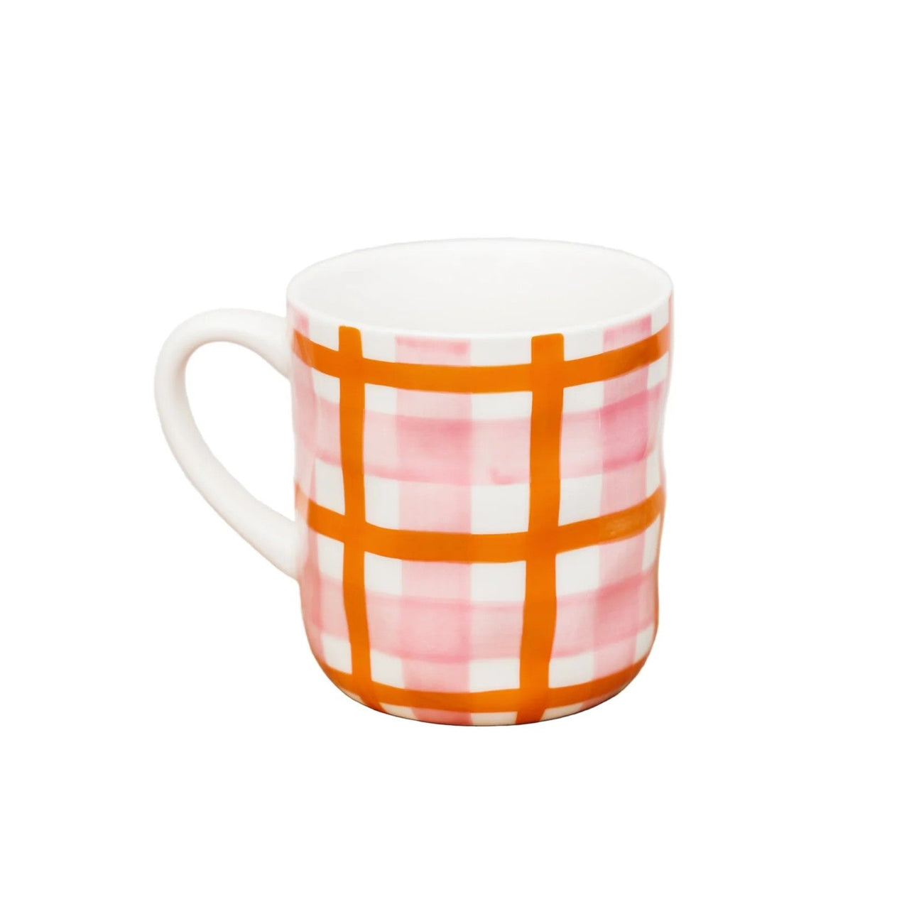 Noss Ceramic Mug | Pink & Orange Gingham by Noss & Co. Australian Art Prints and Homewares. Green Door Decor. www.greendoordecor.com.au