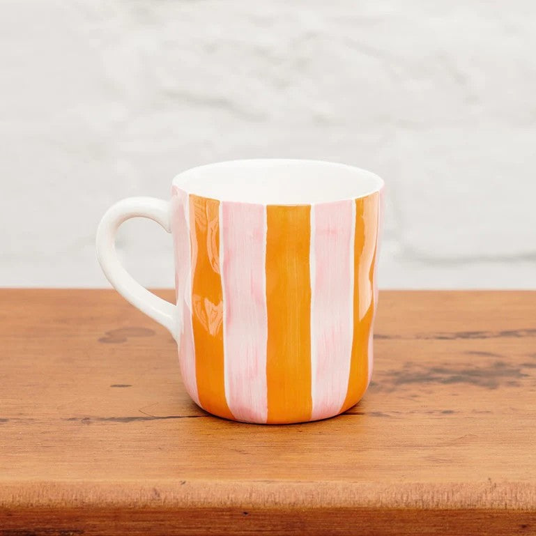 Noss Ceramic Mug | Pink & Orange Stripe byl Noss & Co. Australian Art Prints and Homewares. Green Door Decor. www.greendoordecor.com.au