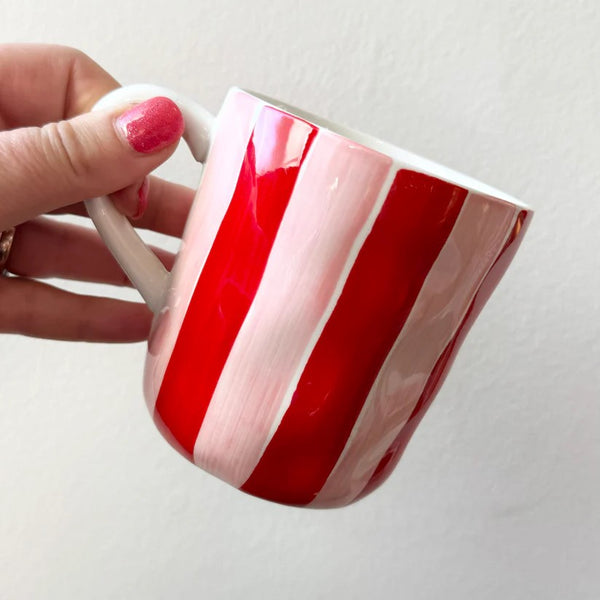 Ceramic Mug | Pink and Red Stripe by Noss Ceramics. Australian Art Prints and Homewares. Green Door Decor. www.greendoordecor.com.au