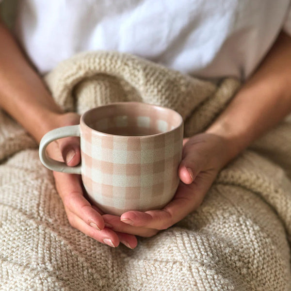 Mug - Soft Terracotta Check | Cat's Pyjamas by Robert Gordon. Australian Art Prints and Homewares. Green Door Decor. www.greendoordecor.com.au