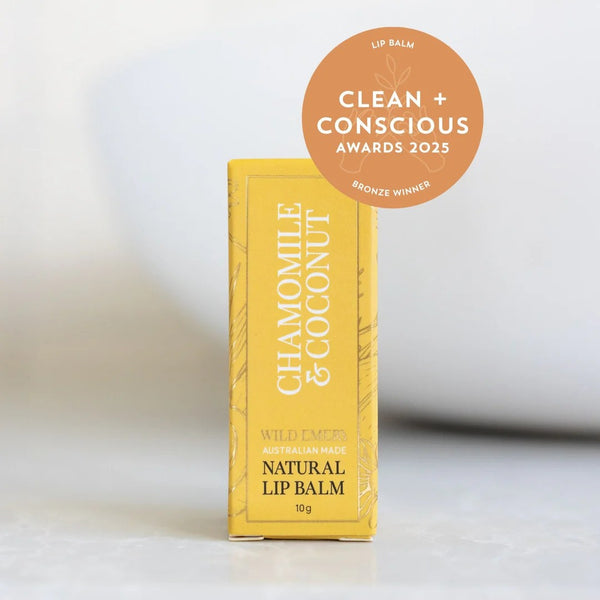 Natural Lip Balm | Chamomile & Coconut by Wild Emery. Australian Art Prints, Gifts, Fashion and Homewares. Green Door Decor. www.greendoordecor.com.au