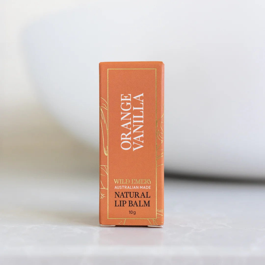 Natural Lip Balm | Orange Vanilla by Wild Emery. Australian Art Prints, Gifts, Fashion and Homewares. Green Door Decor. www.greendoordecor.com.au