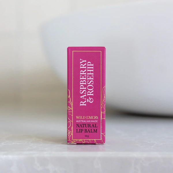 Natural Lip Balm | Raspberry & Rosehip by Wild Emery. Australian Art Prints, Gifts, Fashion and Homewares. Green Door Decor. www.greendoordecor.com.au