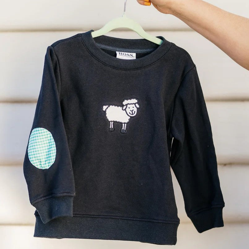 Navy Sheep Kid's Jumper by Noss & Co. Australian Art Prints and Homewares. Green Door Decor. www.greendoordecor.com.au