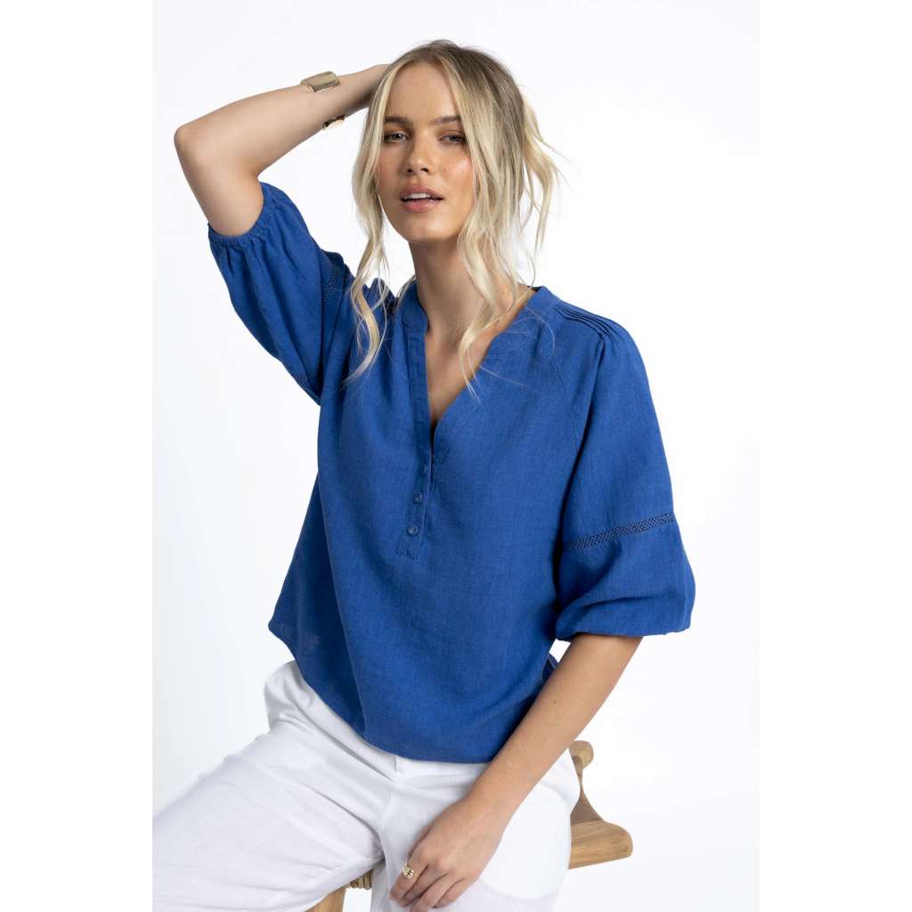 Nixie Blouse | Royal Blue by Humidity Lifestyle. Australian Art Prints and Homewares. Green Door Decor. www.greendoordecor.com.au