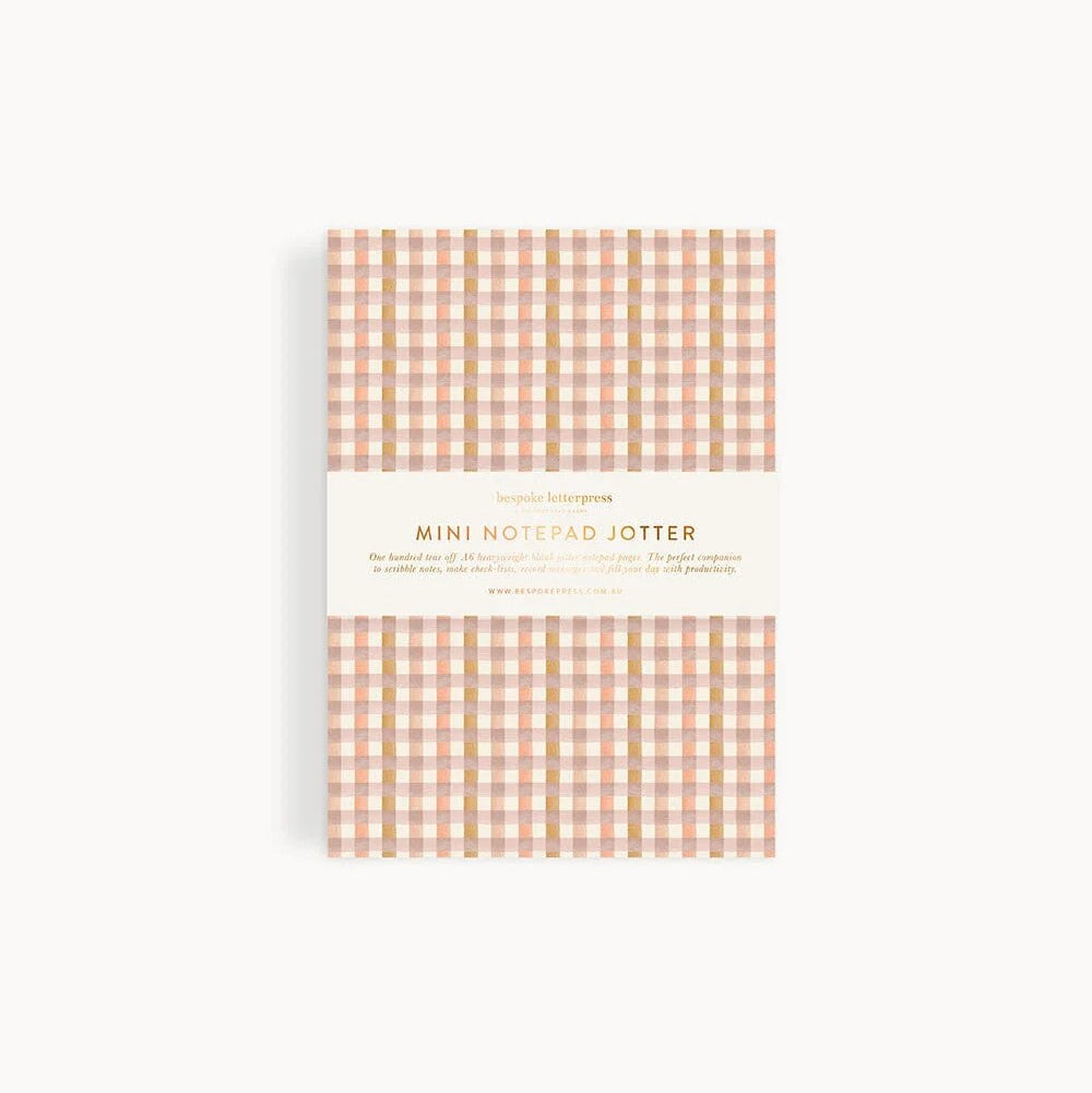 Notepad Mini Jotter | Primrose Gingham by Bespoke Letterpress. Australian Art Prints, Gifts, Fashion and Homewares. Green Door Decor. www.greendoordecor.com.au