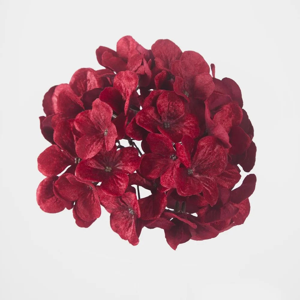 Opulence Velvet Hydrangea Flower Clip On - Red | Christmas Decoration by Florabelle. Australian Art Prints and Homewares. Green Door Decor. www.greendoordecor.com.au