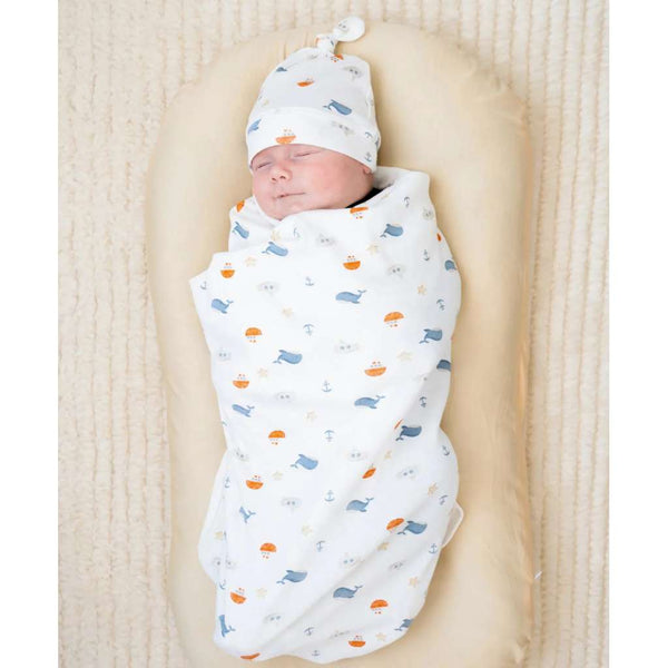 Organic Cotton Baby Swaddle Wrap | Sea by Lummi in Colour. Australian Art Prints, Gifts, Fashion and Homewares. Green Door Decor. www.greendoordecor.com.au
