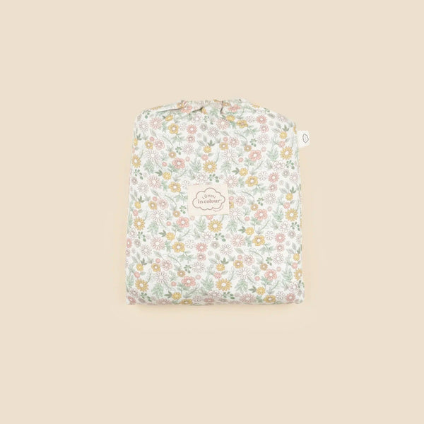 Organic Cotton Cot Sheet | Daisies by Lummi in Colour. Australian Art Prints, Gifts, Fashion and Homewares. Green Door Decor. www.greendoordecor.com.au